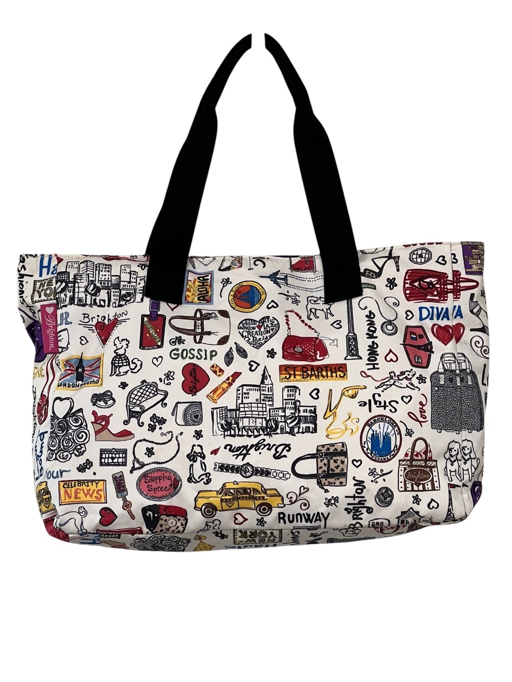 Brighton Travel Tote Bag City Collage Print Matching Zip Pouch Rare Retired - Picture 4 of 16